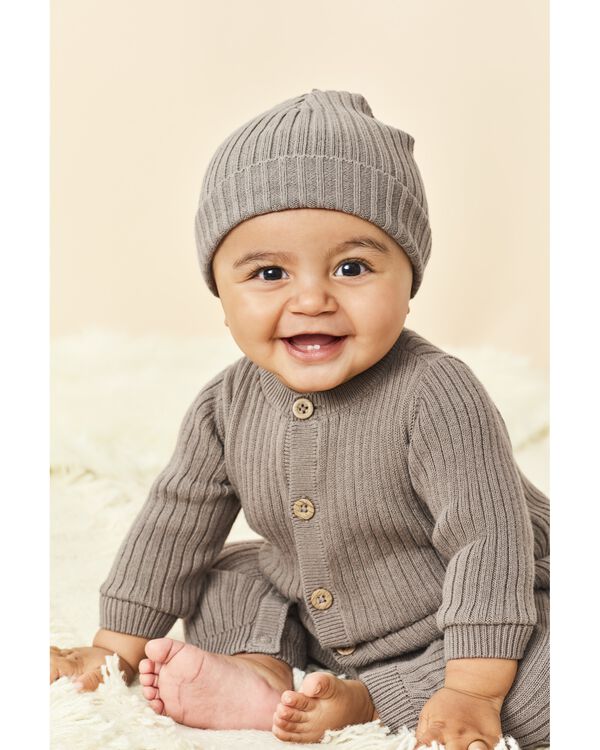 Brown Baby 2Piece Sweater Jumpsuit & Cap Set
